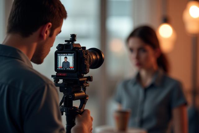 Fotógrafo profesional capturando un momento, con equipo de iluminación de estudio.